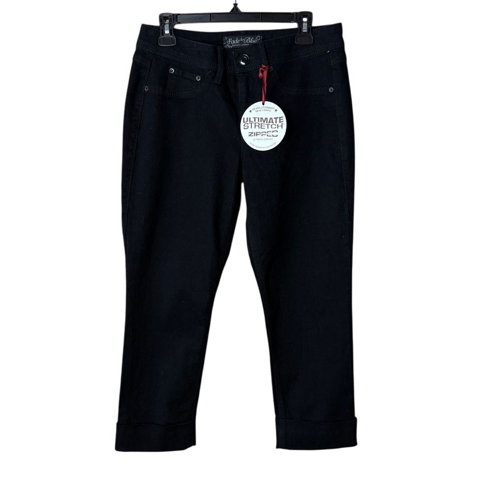 NEW Fade to Blue Denim Jeans Womens Size 10 Black Cuffed Ultimate Stretch Casual